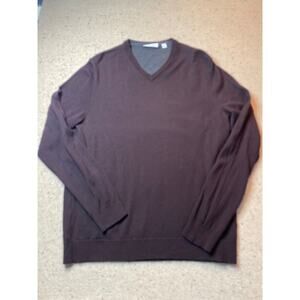 Calvin Klein Merino Wool VNeck Sweater Men's Large Burgundy Preppy Academia
